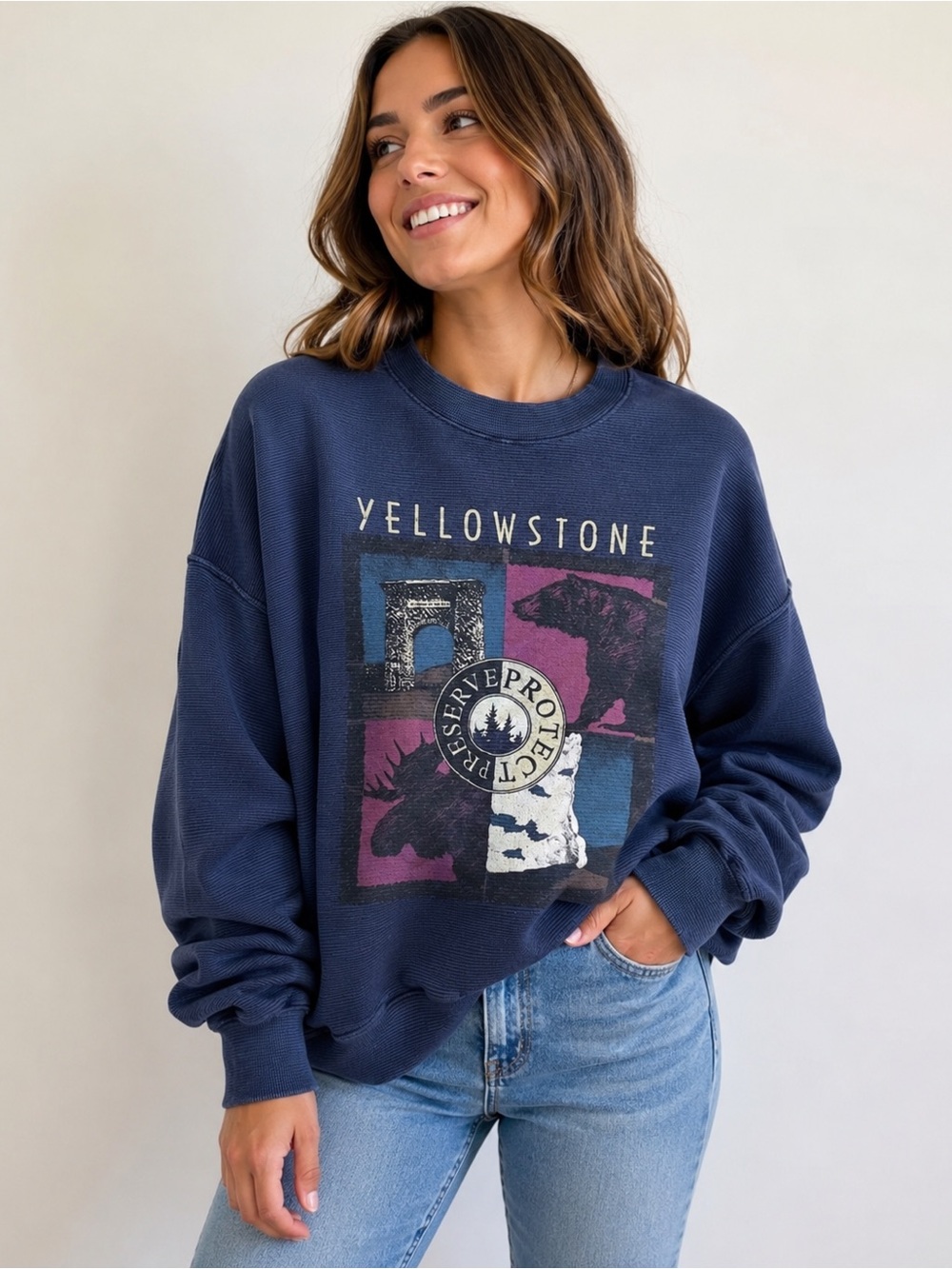 Vintage Yellowstone Preserver Project Sweatshirt Graphic Crewneck Large Blue
